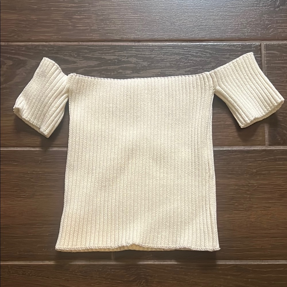 Off-Shoulder Cream Sweater crop top